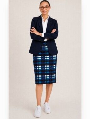 WEEKEND MAX MARA Pencil Skirt Blue Plaid Workwear Teacher